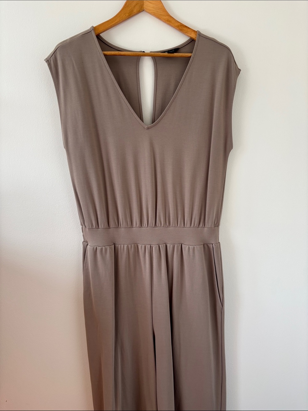 RW&CO. Sleeveless V-Neck Taupe Jumpsuit